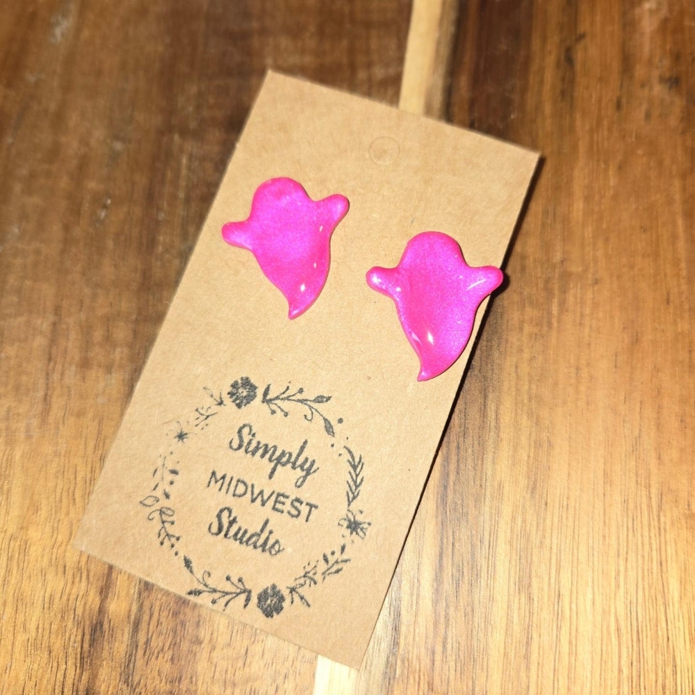 Hot pink glossy stud halloween earrings